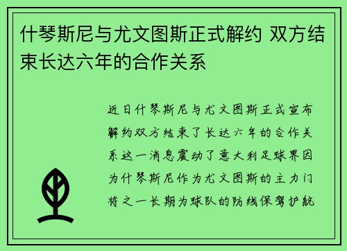什琴斯尼与尤文图斯正式解约 双方结束长达六年的合作关系 什琴斯尼与尤文图斯正式解约 双方结束长达六年的合作关系